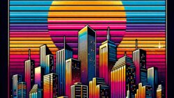 Retro Futuristic Cityscape with Sunset scaled 1