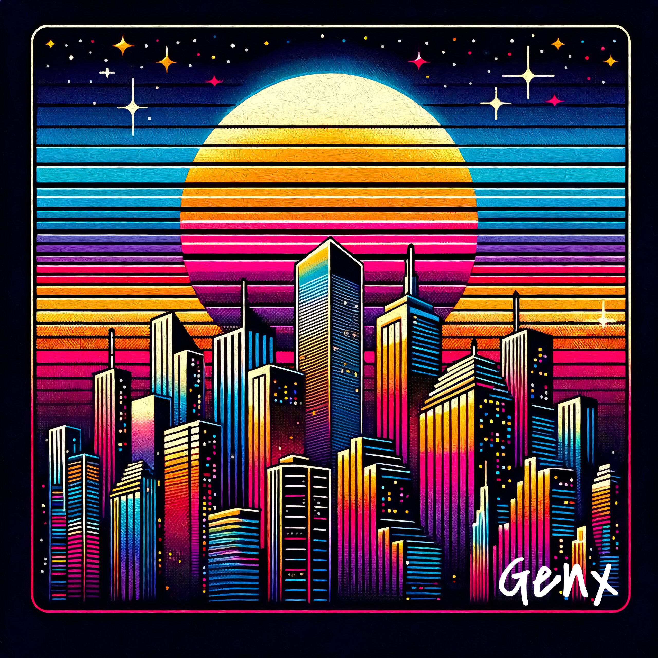 Retro Futuristic Cityscape with Sunset scaled 1