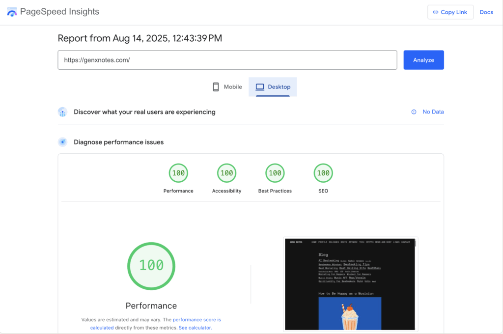 pagespeed insight desktop