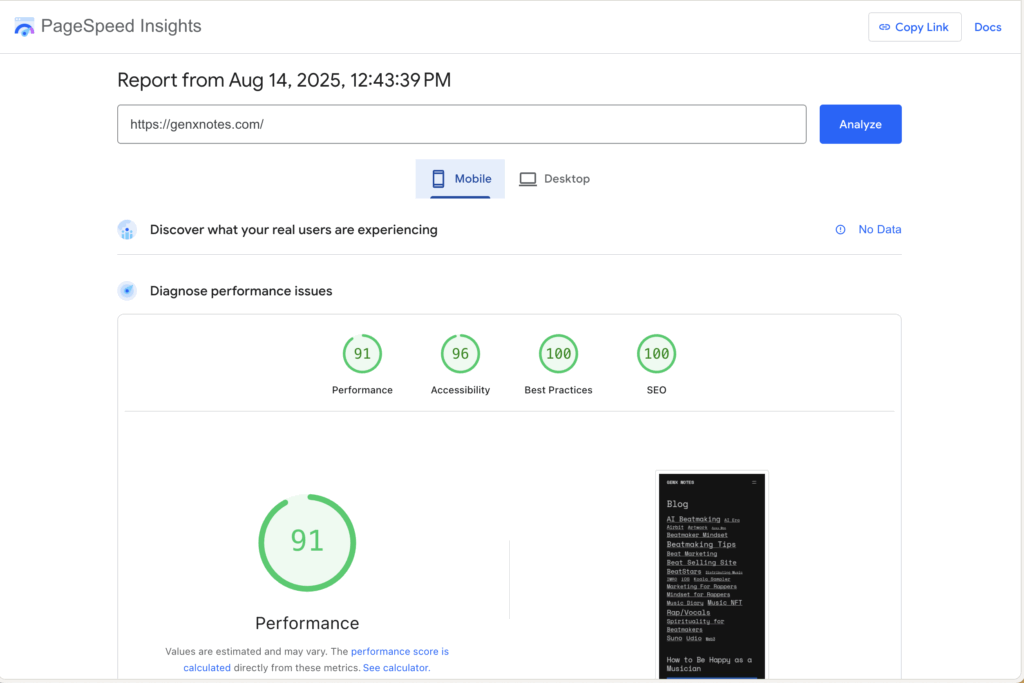 pagespeed insight mobile